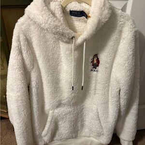 Polo by Ralph Lauren White Fleece Hoodie with Iconic Polo Bear